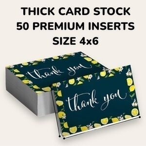 50 Thank You INSERTS Premium Thick Card Stock Blank on Back Matching Supplies